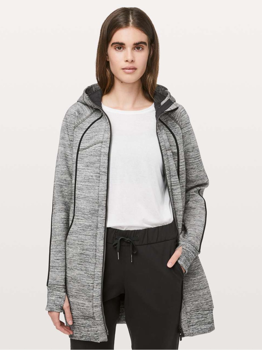 Lululemon Long For It Jacket in Heathered Space Dyed Black Slub